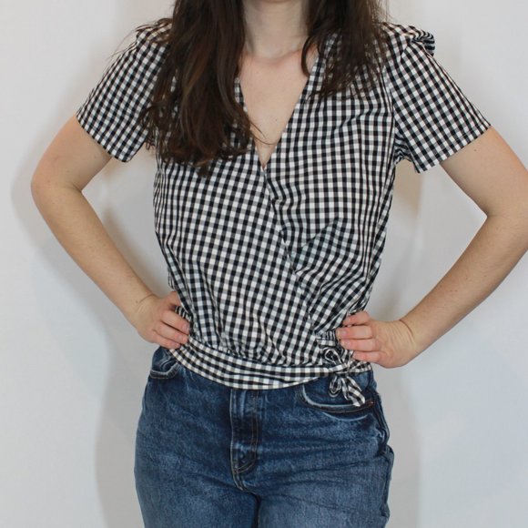 Madewell Short-Sleeve Wrap Top in Gingham Check - XS - Picture 3 of 12